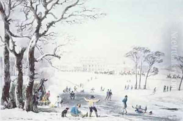 View of Buckingham House and St James Park in the Winter Oil Painting by John Burnet