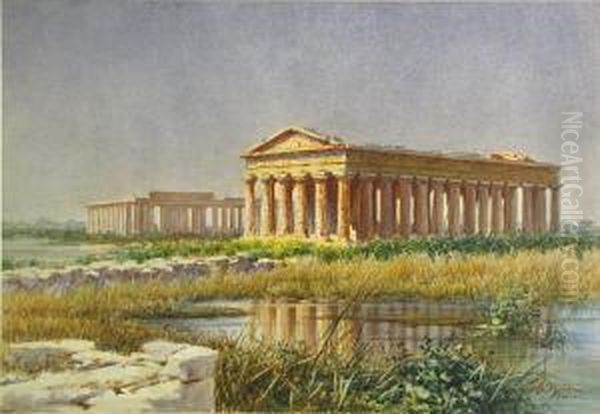 The Ruins At Paestum, Italy Oil Painting by Gaetano Capone