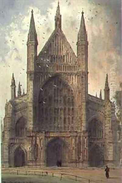 Winchester Cathedral view of the West front Oil Painting by Paul (J.L.Crees) Braddon