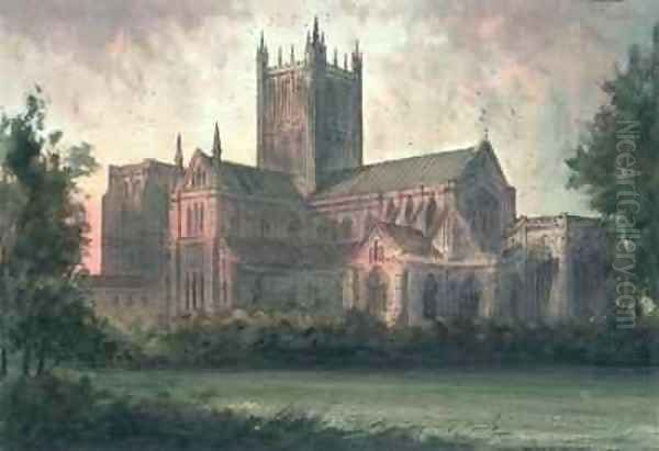 Wells Cathedral view from the South-east Oil Painting by Paul (J.L.Crees) Braddon