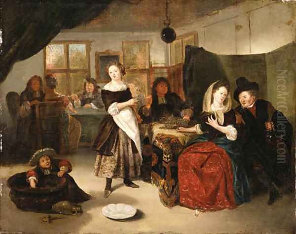 A Merry Company in a Tavern Oil Painting by Richard Brackenburgh