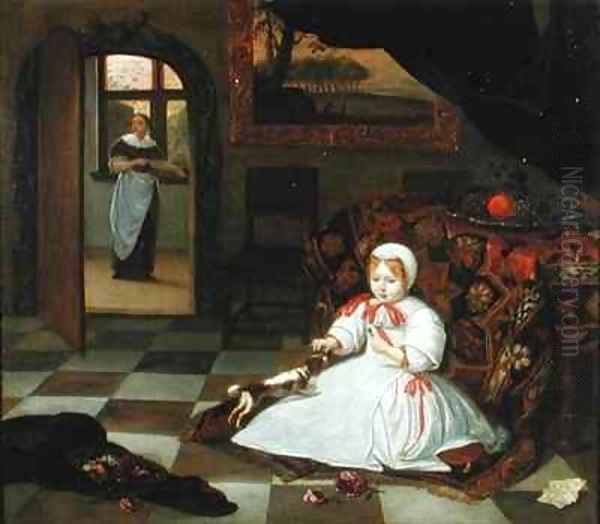 A Child with her Pet Spaniel Oil Painting by Richard Brackenburgh