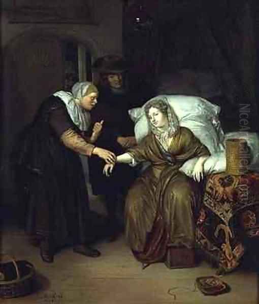 A Maid taking a lady's pulse Oil Painting by Richard Brackenburgh