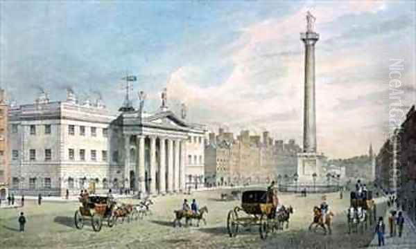 Sackville Street, Dublin, showing the Post Office and Nelson's Column Oil Painting by Samuel Frederick Brocas