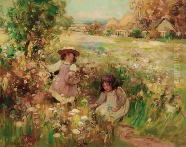 Picking summer flowers Oil Painting by Thomas Bromley Blacklock