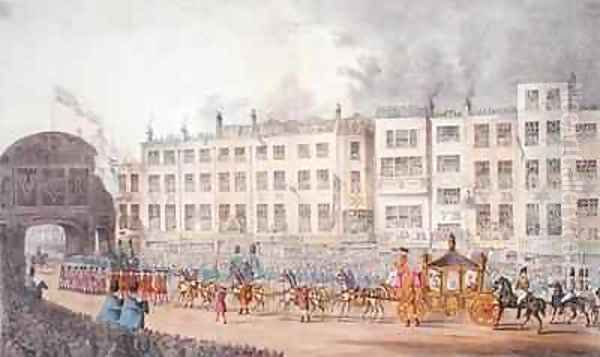 View of Temple Bar during Queen Victoria's Visit to the City of London in 1837 Oil Painting by W. R. Browne