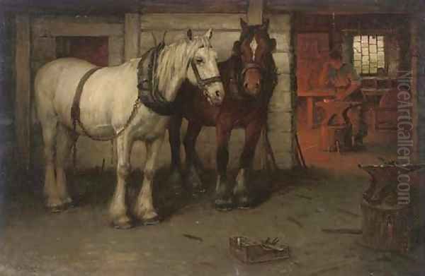 At the blacksmiths Oil Painting by William Barr