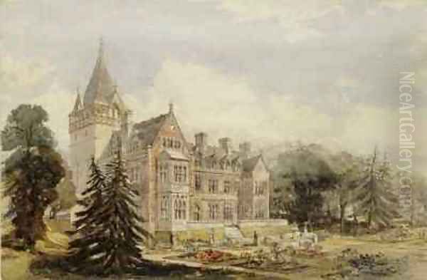 Early perspective design of the garden Oil Painting by William Burges