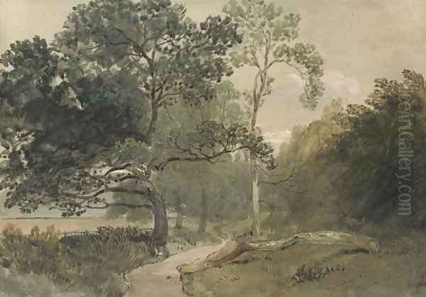 A tree-lined lane Oil Painting by William Roxby Beverley