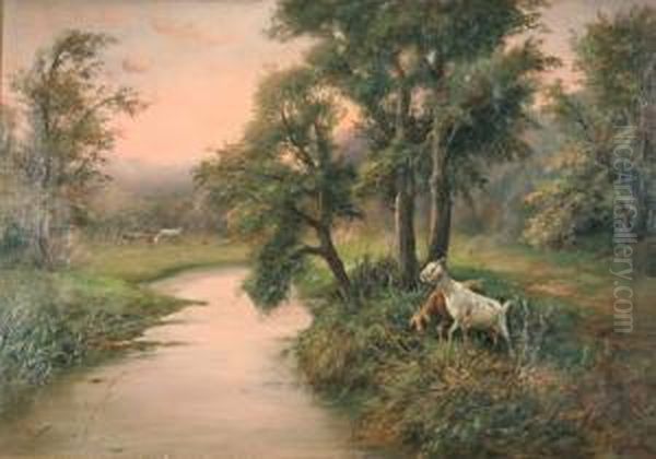 Paesaggio Fluviale Con Caprette Oil Painting by Francesco Capuano