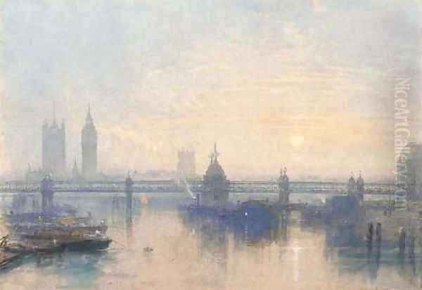 Hungerford Bridge, London Oil Painting by William Roxby Beverley