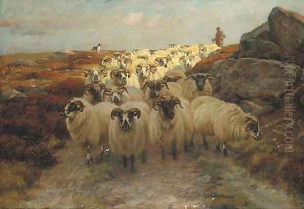 A shepherd with his flock Oil Painting by Wright Barker