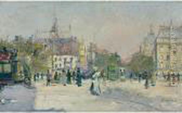 A Busy Street Oil Painting by Ulisse Caputo