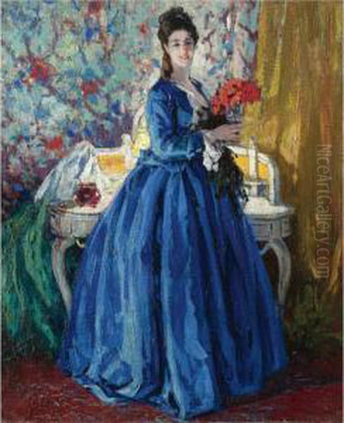 Lady In Blue Oil Painting by Ulisse Caputo