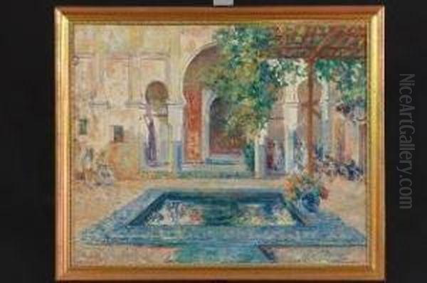 A) Cortile A Fez B) Cortile A Fez Oil Painting by Ulisse Caputo