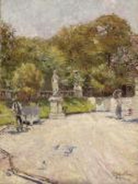 A Stroll In The Luxembourg Gardens Oil Painting by Ulisse Caputo