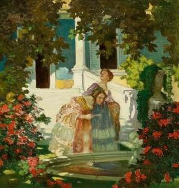 Passeggiata In Giardino Oil Painting by Ulisse Caputo