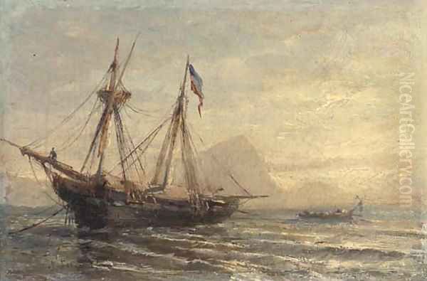 A Russian barque moored at dusk Oil Painting by Aleksei Petrovich Bogoliubov