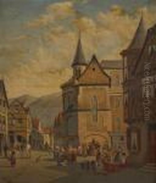 Vue De Suisse, Faubourg Degeneve Oil Painting by Victor Carabain