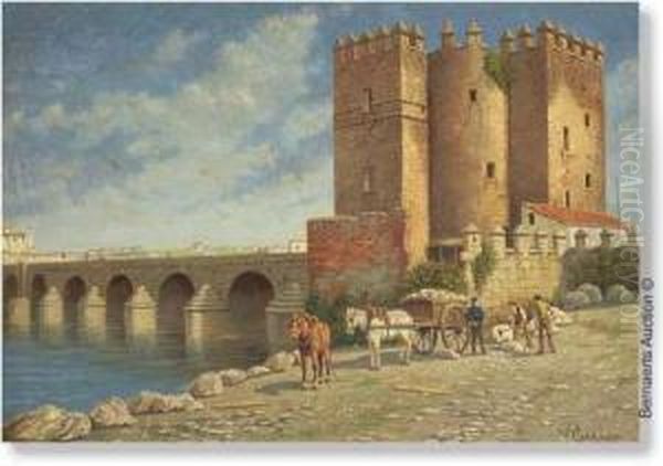 'le Vieux Pont A Mandosa Espagne' (1925) Oil Painting by Victor Carabain