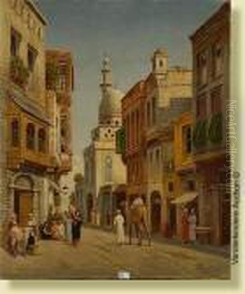 Rue Au Mouski Dans Le Vieux Caire Oil Painting by Victor Carabain