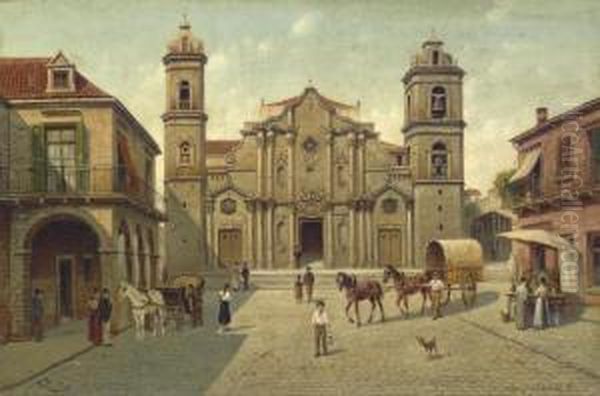 Cuba- Cathedral De La Havane Oil Painting by Victor Carabain