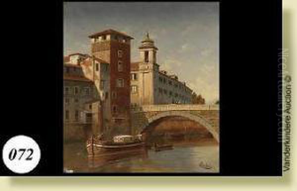 Pont Sisto Et L'eglise St Giovanni A Rome Oil Painting by Victor Carabain