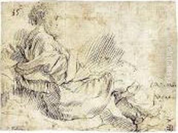 A Bearded Man Seated On The Ground Oil Painting by Giovanni Battista Caracciolo