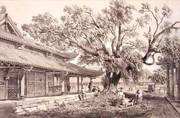 The Temple of Buddha in the Honan Suburbs of Canton Oil Painting by Auguste Borget