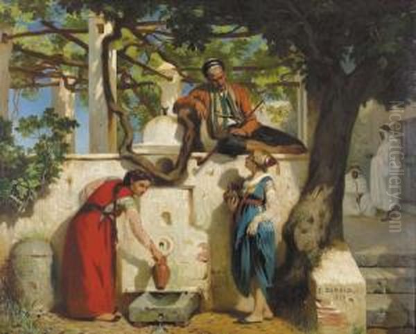 Gesprach Am Brunnen. Oil Painting by Joseph Caraud