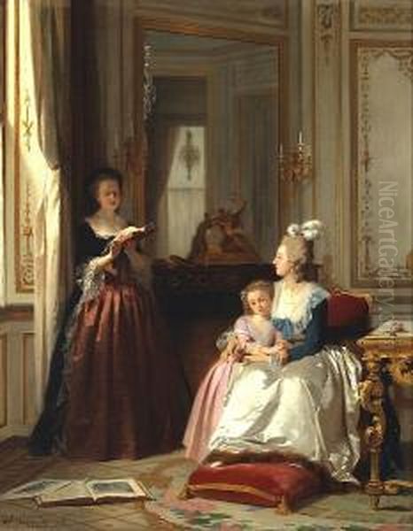 Madame De Lamballe Reading To Marie Antoinette And Her Daughter, Marie Therese Charlotte Oil Painting by Joseph Caraud