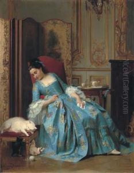 Idle Hours Oil Painting by Joseph Caraud