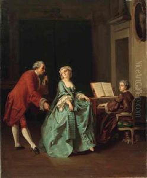 A Musical Trio Oil Painting by Joseph Caraud