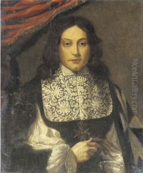 Portrait Of A Knight Of Malta, Half-length, Holding A Glove Oil Painting by Giovanni Bernardo Carbone