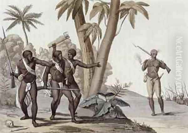 Freed slaves hunting down escaped slaves in Surinam, Guiana Oil Painting by G. Bramati