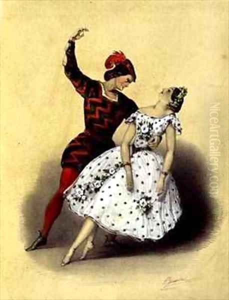 The Celebrated 'Mazurka d'Extase' Danced by M. Perrot and Mlle. Lucile Grahn at Her Majesty's Theatre Oil Painting by John Brandard