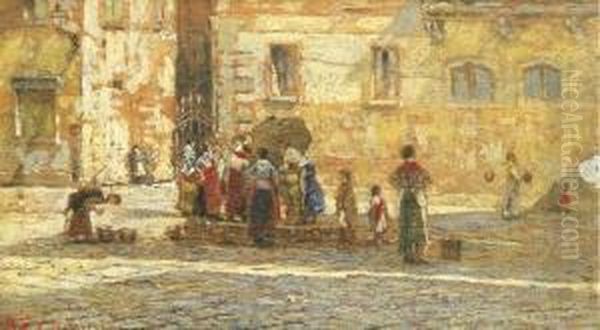 Venezia, Donne Al Pozzo Oil Painting by Filippo Carcano