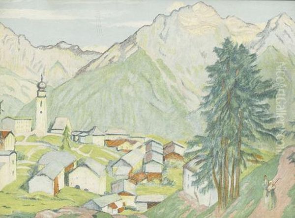 Das Dorf Ftan Oil Painting by Emil Cardinaux