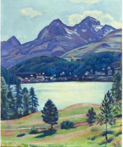 Blick Vom Hotel Waldhaus Auf St. Moritz Bad Oil Painting by Emil Cardinaux