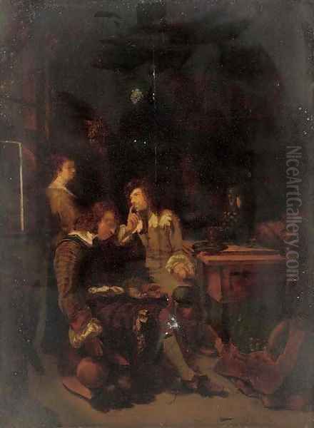 A guardroom interior Oil Painting by Gerard Ter Borch