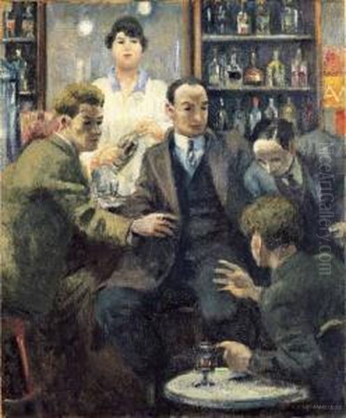 Diskussion In Der Bar Oil Painting by Emil Cardinaux