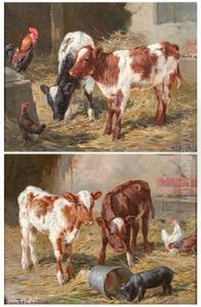 Calves In The Straw Oil Painting by Claude Cardon