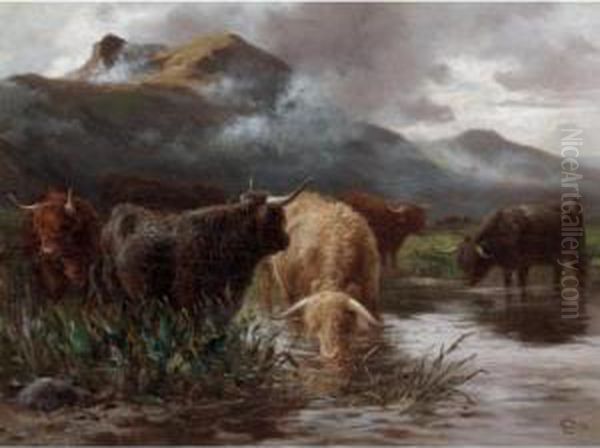 Cattle Watering Oil Painting by Claude Cardon