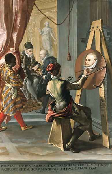 Fabio Albergati received by Philip II of Spain Oil Painting by Giovan Antonio Burrini