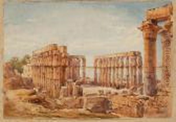 Temple Of Luxor From North East Oil Painting by Conrad H.R. Carelli