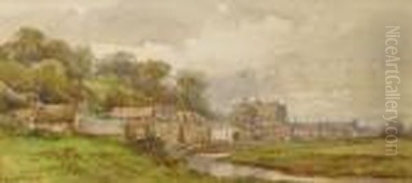 Landscape With Distant Town And Castle Oil Painting by Conrad H.R. Carelli