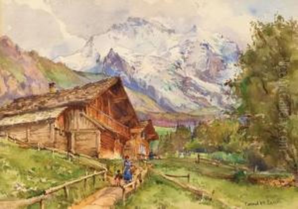 The Jungfrau From Wengen Oil Painting by Conrad H.R. Carelli