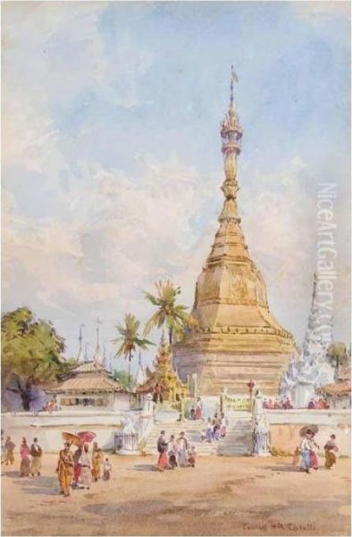 Figures By A Monument In Bengal Oil Painting by Conrad H.R. Carelli