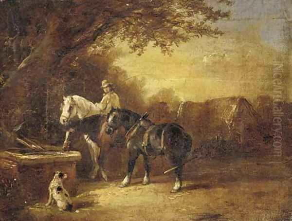 The ploughman's rest; and Horses at a trough Oil Painting by James Bateman