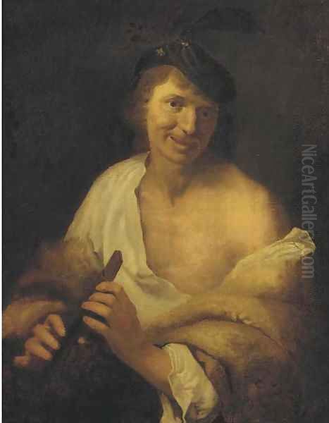 A flute player Oil Painting by Jan Van Bijlert